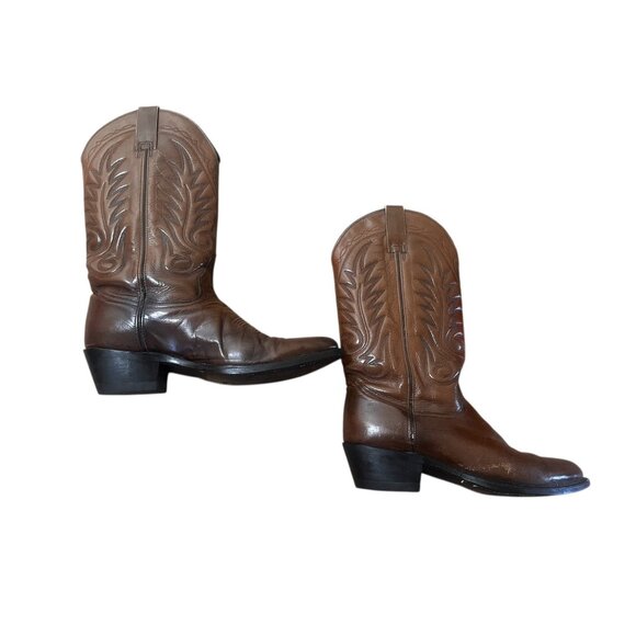 Acme Western Cowboy Boots Mens 10.5 Brown Real Leather Pointed Toe Vibrant Chore - Picture 2 of 13